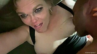 Jenna Jaymes milf takes monster cock creampie on sofa with big tits and curvy body