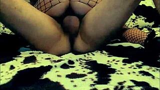 Skinny wife in stockings finally convinces hubby to film her cowgirl rides at home