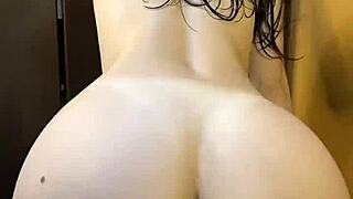 Curvy big ass college coed steps from shower spreads wet cheeks in dorm