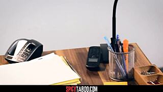 perv boss bends brunette secretary over desk fucks her doggystyle while wife phones at work