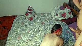 check out this skinny milf with saggy tits getting face fucked hard by her man