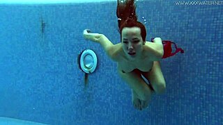 check lina mercury teasing tight pussy in red lingerie underwater