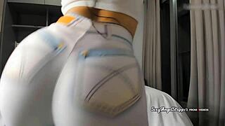 Ever seen a sexy Latina's tight yoga pants camel toe tease before her hot blowjob?