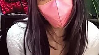 masked beauty crossdresses and masturbates on cam solo