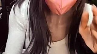 masked beauty crossdresses and masturbates on cam solo