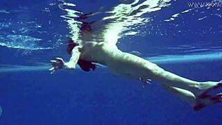 check lina mercury teasing tight pussy in red lingerie underwater