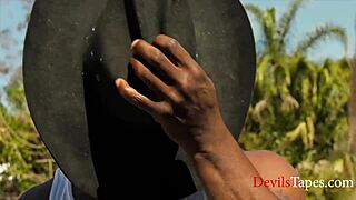 skinny teen bobbi dylan fucks nat turnher's huge black cock outdoors!