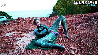 Skinny goth girl masturbates shaved asshole with dildo outdoors till she pees