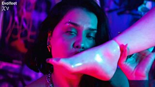 Lesbian pair dives into foot worship and pussy licking frenzy