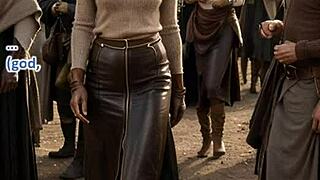 Classy duchess in leather corset and boots unleashes her clothed sex secrets