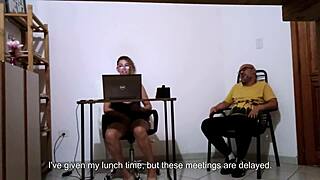 Secretary strokes pussy solo then fucks client on desk!