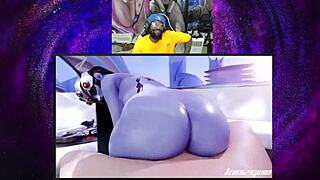 juri han blows femshep as widowmaker cowgirl fucks tight!