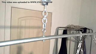 Petite wife Rhianna chained in swing sucks shaved pussy exposed