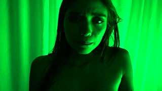 Yaira gropes her big tits and pussy while brushing hair around house?