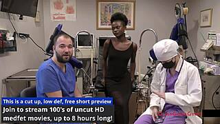 Petite nurse Rina Arem stimulates patient with dildo exam and vibrator orgasm