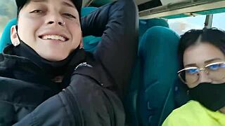 sexy colombian latina deepthroats boyfriend's monster cock on public bus between bogota and medellin then rides cowgirl to cumshot