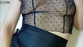 lola and candy strap-on peg crossdressed man while hot wife cheers them on