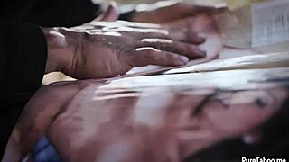yo, this cute busty teen gf gets smashed hard by her ebony bf's monster dick in the garage!