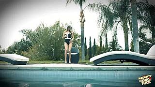 Jillian Janson moans through multiple orgasms riding monster cock poolside bliss.