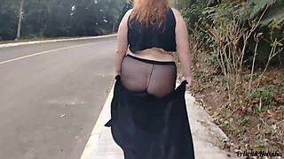 Priscila parades streets in see-through skirt sans panties