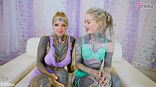 Tattooed teen screams in threesome facial gape anal orgasm hardcore pounding