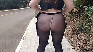 Priscila parades streets in see-through skirt sans panties