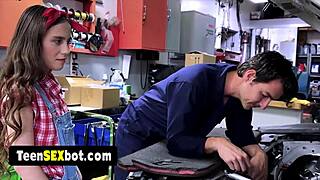 check out this cute petite sia wood getting taboo fun with her stepdad at the auto shop