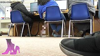 my wife's hidden nylon sock shoeplay in library gets me hard watching