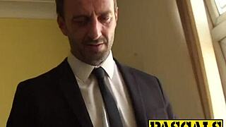 Bound Sub In White Fishnets Takes Hardcore Doggystyle And Cowgirl From Dom