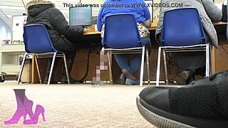 my wife's hidden nylon sock shoeplay in library gets me hard watching