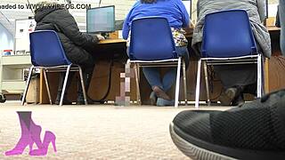 my wife's hidden nylon sock shoeplay in library gets me hard watching