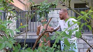 gorgeous milf gives juicy blowjob in the garden 😍💦