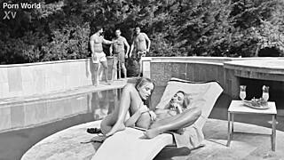sexy bffs polly yangs and merida sat share poolside glass dildo fun