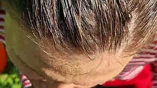 fucked that wet pigtail girl next door sloppily in her tiny mouth on a steamy summer day outdoors