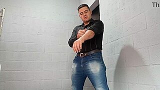 Yuri hires brazilian bodybuilder security and watches him stroke huge cock to climax for voyeur