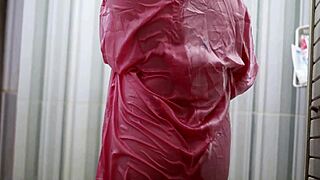 peeking on this busty indo babe bathing in sheer satin dress so hot