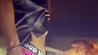 Ebony pornstar bends over big ass in Beale Street garage for sloppy blowjob doggystyle creampie on public street