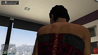 Latina brunette in lingerie gives tattooed teasing lapdance stripping undressing in private GTAO game