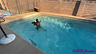 poolside blowjob pov with squirting babe licking ass and huge cock cumshot