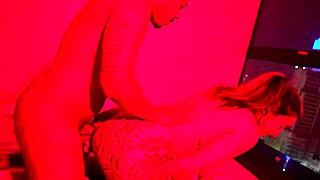 hot tattooed wife feels the rush as muscular stud pounds her fat ass in the red room relentlessly