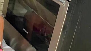 hey, you caught me fucking the sex toy in her ass in the kitchen