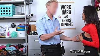 Buttplugged Latina MILF gags on cop dick