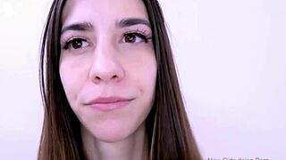 Natural brunette teen model fucked hard on sofa at casting audition by daddy figure.