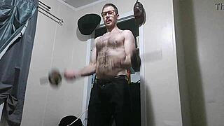 Hunghank69 Update 32 - Skinny Muscular Babe Jerk Instructions Workout Cumshot!