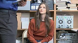 caught beautiful tattooed brunette teen fucked hard office hidden cam