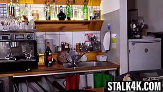 Short-haired brunette jenny doll fucked hard for her husband's shop funds.