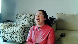 Wife's Head Locked to Fucking Machine Delivers Gagging Deepthroat Cum Swallow Blowjob Masterpiece