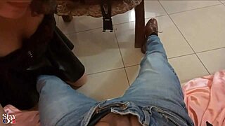 FRENCH AMATEUR IN LEATHER DRESS RIMS BLOWS FUCKS PUSSY CUMS HARD!