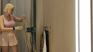 blonde's see-through try-on flashes big tits naked in mall changing room?