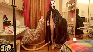 halloween screams erupt as sexy girlfriend sucks him passionately